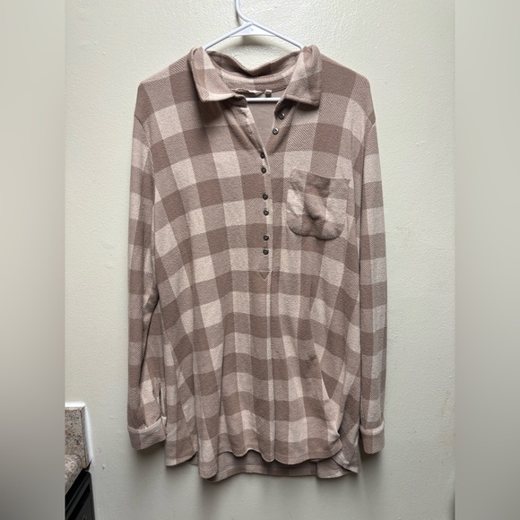 Soft Surroundings Tops - Soft Surroundings Mad about Plaid Flannel Tunic Popover Shirt Top Size XL Tan